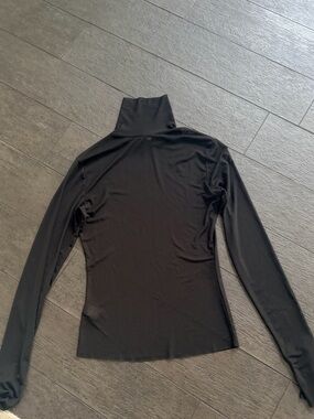 AFRM Sheer Mesh Black Long-Sleeve Turtleneck Top